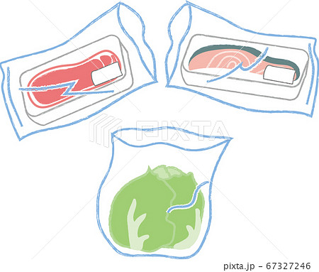 生肉 魚 野菜はポリ袋にいれるのイラスト素材