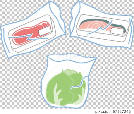 生肉 魚 野菜はポリ袋にいれるのイラスト素材