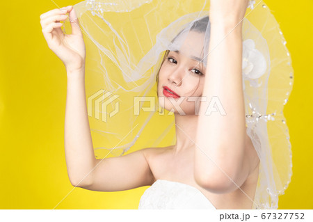 ベールを上げる女性 ウェディングドレス ブライダルイメージ ベールを上げる女性 ウェディングドレス ブライダルイメージ 67327752