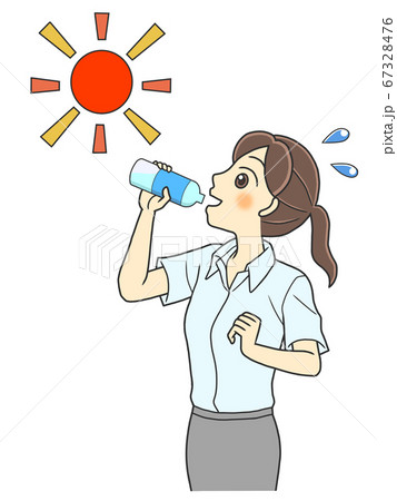 水分補給する半袖シャツの若い女性のイラスト素材