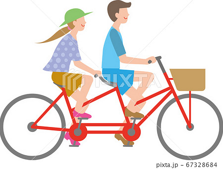 タンデム自転車に乗るカップルのイラスト素材
