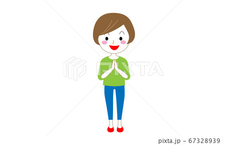 手を合わせて喜ぶ女性 何かを思いついた様子 のイラスト素材 手を合わせて喜ぶ女性 何かを思いついた様子 のイラスト素材