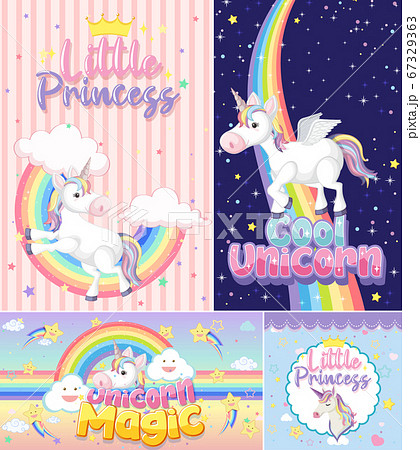 Cute unicorn banner on pastel background color 67329363