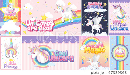 Cute unicorn banner on pastel background color 67329368