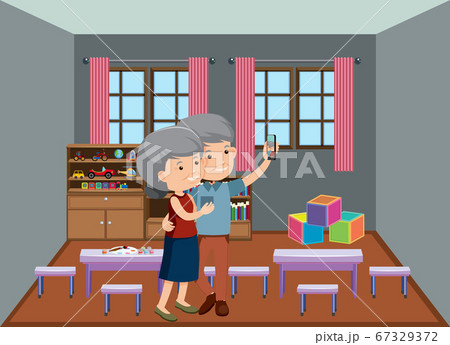 Background scene with old couple relaxing at home 67329372