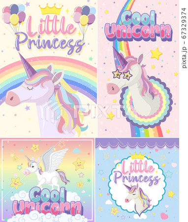 Cute unicorn banner on pastel background color 67329374