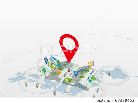 目的地をマーカーが指している背景が日本のマップイメージ　ベクターイラスト 67329452