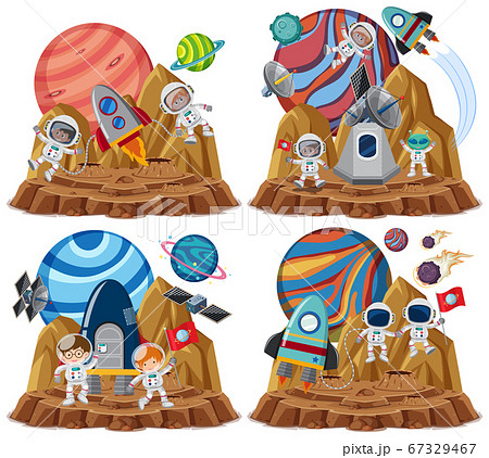 Set of space themes with astronauts isolated on Set of space themes with astronauts isolated on 67329467