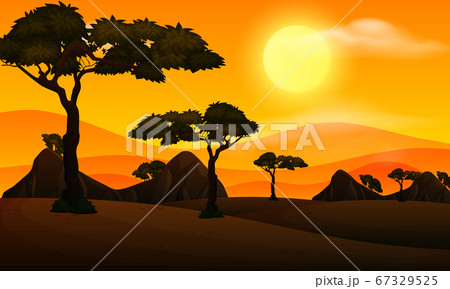 Background Scene With Sunset And Silhouetteのイラスト素材