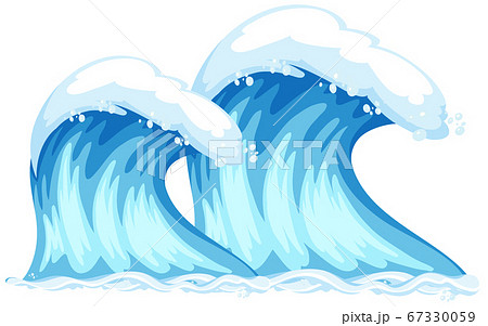 Giant blue ocean waves cartoon isolated 67330059