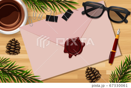 Letter close up on desk background with glasses 67330061