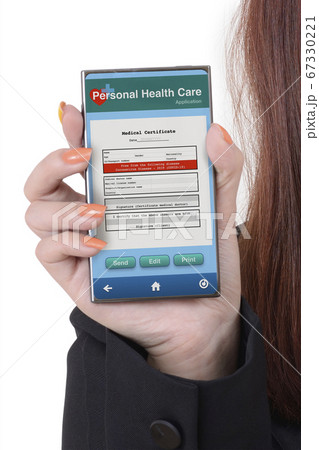 Smartphone showing medical certificate form on Smartphone showing medical certificate form on 67330221