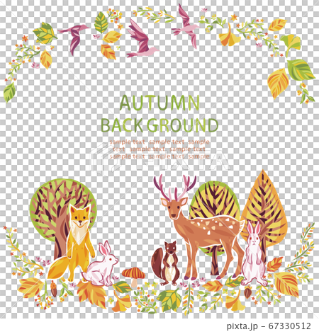 Autumn leaves and fallen leaves and animals illustration frame 67330512