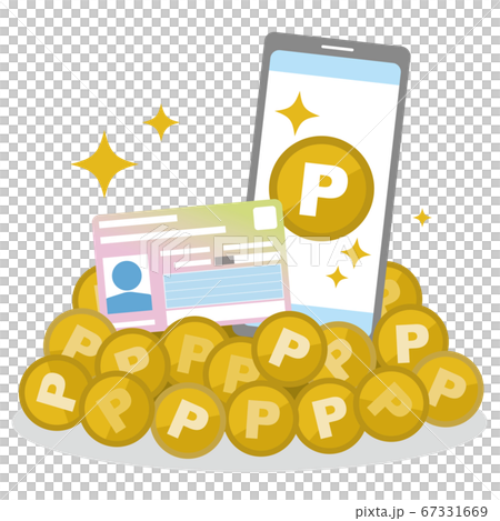 マイナンバーカード、キャッシュレス決済、ポイント取得のイラスト マイナンバーカード、キャッシュレス決済、ポイント取得のイラスト 67331669