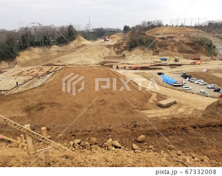 稲城市南山テラス 山を削った宅地造成現場の写真素材