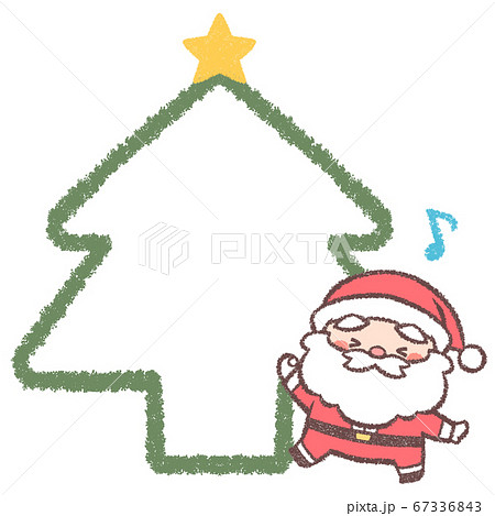 踊るサンタとクリスマスツリーの線画フレーム 67336843