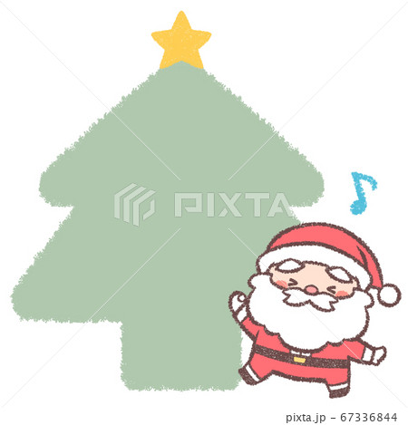 踊るサンタとクリスマスツリーのフレーム 67336844