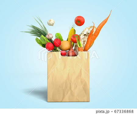fresh food in a paper bag for products 3d render 67336868