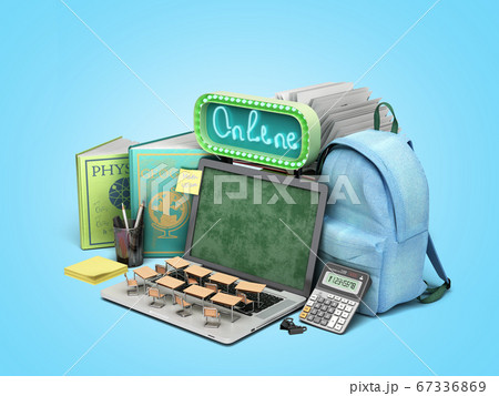 online education concept Blue backpack with school 67336869