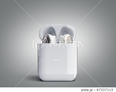white single wireless headphones in charge box 3d 67337113