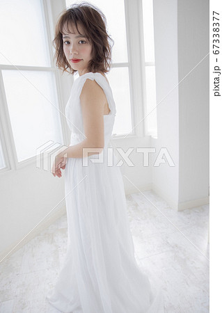ウエディング ボブ ショート 髪型 女性 日本人の写真素材