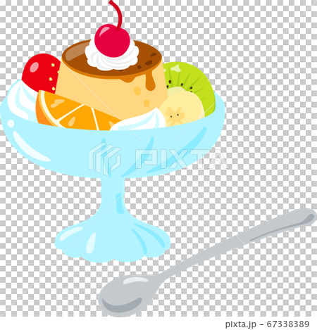 Pudding a la mode on a glass plate 67338389