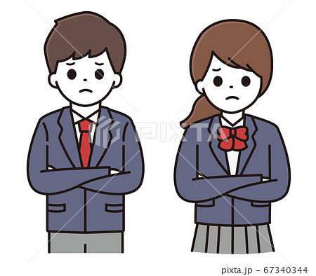 男子学生 女子学生 腕組み イラストのイラスト素材