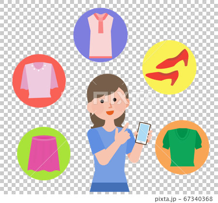 服をネットで選ぶ女性 イラストのイラスト素材