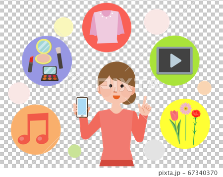 Illustration of a woman who uses various subscriptions Illustration of a woman who uses various subscriptions 67340370