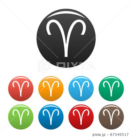 Aries zodiac sign icons set vector simple Aries zodiac sign icons set vector simple 67340517