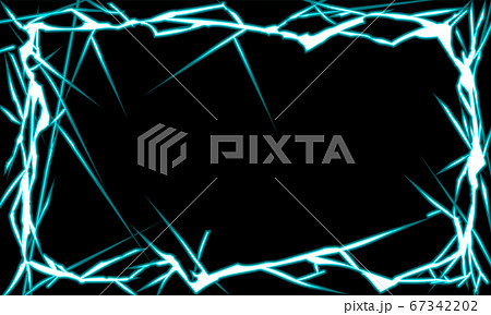稲妻の長方形フレーム 青色 黒背景のイラスト素材