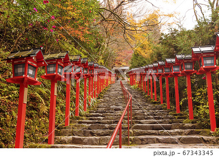 貴船神社 京都の紅葉の名所 秋の京都観光スポット の写真素材