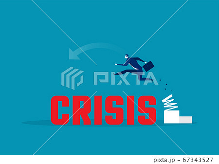 businessman high-jumps over crisis . Business and competitions. Personal growth. Overcome difficulties. businessman high-jumps over crisis . Business and competitions. Personal growth. Overcome difficulties. 67343527