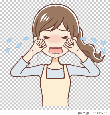 大泣きするエプロン女性 上半身 67344766