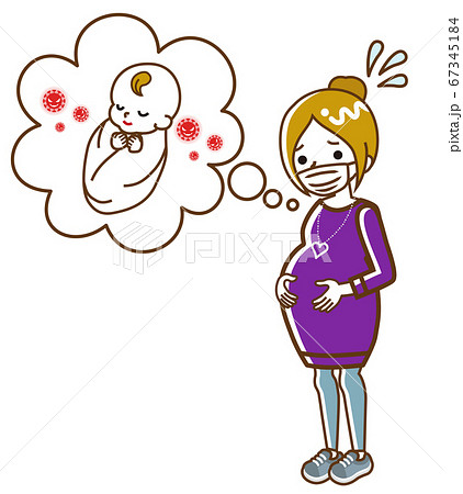赤ちゃんのウイルス感染を心配する妊婦 線画 白人のイラスト素材