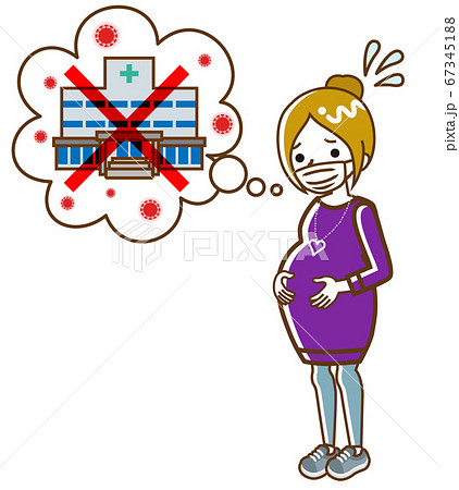 病院の感染を心配する妊婦 線画 白人 病院の感染を心配する妊婦 線画 白人 67345188