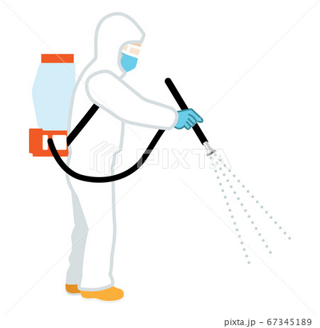 消毒作業員　感染症対策　コロナウイルス　一人　右向き 67345189
