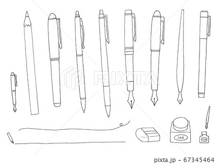 ペンや万年筆 インクなどの手描きイラストのイラスト素材