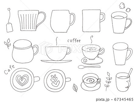 いろんなマグカップ コーヒーカップの手描きイラストのイラスト素材