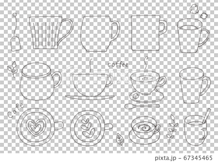 여러가지 머그컵 커피 잔 그린 일러스트 - 스톡일러스트 [67345465] - PIXTA
