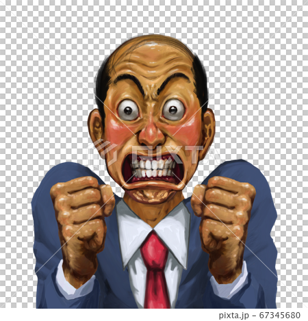 Thick paint, surprise, anger, clench, bruxism, bald, real, hand drawn 67345680