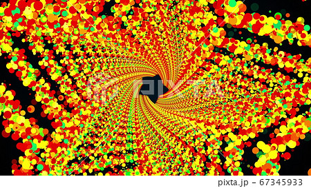 Star rings of colorful round particles form an endless tunnel, computer generated. 3d rendering of bright shiny background 67345933