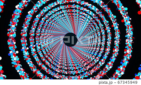 Circle rings of colorful sequins form an endless tunnel, computer generated. 3d rendering of bright shiny background 67345949