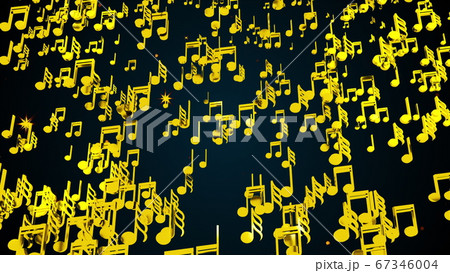 Rain of golden musical notes, computer generated. 3D rendering melodic background 67346004