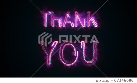 The phrase Thank you, computer generated. Burning inscription. Capital letters. 3d rendering text background 67346096