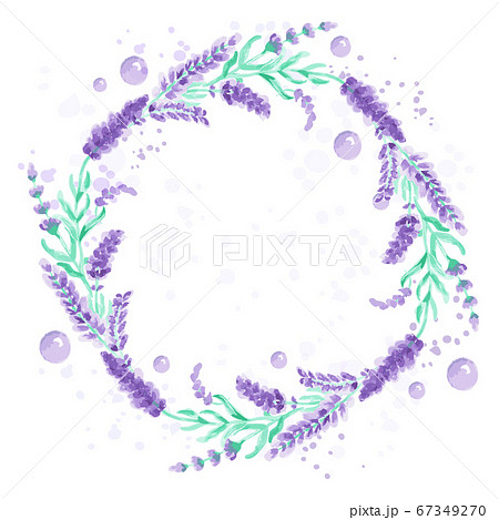 Lavender wreath Design with watercolor paint splashes Vector illustration Lavender wreath Design with watercolor paint splashes Vector illustration 67349270