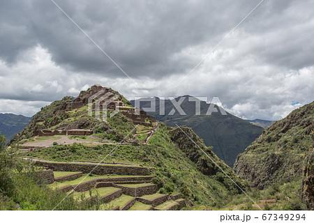The Sacred Valley and the Inca ruins of Pisac, near Cuzco Peru. 67349294