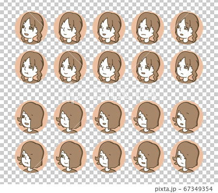 Two people profile icons (brown) facial expression variation 10 67349354