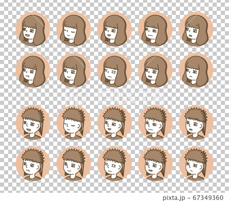 Two people profile icons (brown) facial expression variation 16 67349360