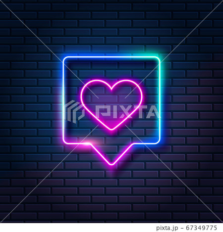 Neon Heart In Speech Bubble On Dark Brick Wall のイラスト素材